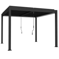 Outsunny 3 x 3 m Louvered Pergola with LED Lights, Metal Louvres, Aluminium Patio Gazebo Pergola, Dark Grey(m-1)