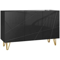 HOMCOM Dulap Mobil cu 2 Dulapuri și Raft Reglabil, din PAL și Metal, 120x40x75 cm, Negru și Auriu(m-1)