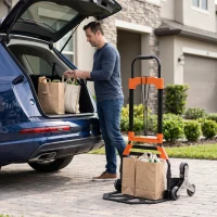 HOMCOM Heavy Duty Foldable Trolley on Wheels, Steel Folding Hand Truck, 75kg, Black and Orange(m-8)