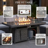 Outsunny Seven-Piece Firepit Table Rattan Sofa Set - Grey(m-5)