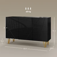 HOMCOM Dulap Mobil cu 2 Dulapuri și Raft Reglabil, din PAL și Metal, 120x40x75 cm, Negru și Auriu(m-3)