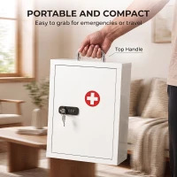 HOMCOM Wall Mount Medicine Cabinet with Combination and Key Lock, 3 Tier Steel First Aid Cabinet, White(m-7)