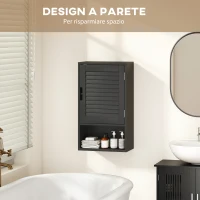 HOMCOM Armadietto Bagno a Parete con Ripiano Regolabile e Anta Ammortizzata, 40x20x60 cm, Nero(m-6)