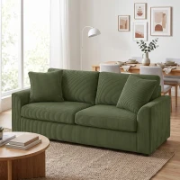 HOMCOM 3‑Sitzer‑Sofa 212 cm mit 2 Federkernkissen, Cord‑Velours‑Bezug, für Wohnzimmer, Schlafzimmer, Homeoffice, Grün(m-6)