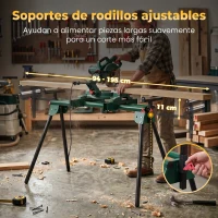 HOMCOM Soporte Sierra Ingletadora Universal con Rodillos Extensibles 94-195 cm Ajustable y Plegable Carga 150 kg Verde(m-5)