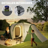 Outsunny Tienda de Campaña para de 4 Personas con 2 Dormitorios Tienda de Camping Impermeable 3000 mm 555x225x190 cm Gris Verde(m-6)