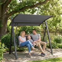Outsunny 3 Seater Swing Chair, Garden Swing Bench with Adjustable Tilting Canopy, Breathable Mesh Seat 360 kg Capacity, Grey(m-10)