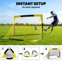 SPORTNOW Pop Up Football Goal, Portable Folding Football Net with Carry Bag, 4 U-Shaped Ground Stakes, Fibreglass Pole(m-4)