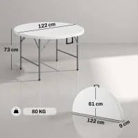 Outsunny Tavolo Pieghevole per Giardino e Campeggio, in Acciaio e HDPE, Ø122x73 cm, Grigio e Bianco(m-3)