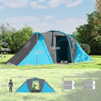 Outsunny Tienda de Campaña para de 4 Personas con 2 Dormitorios Tienda de Camping Impermeable 2000mm 555x225x190 cm Gris y Azul(m-3)