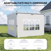 Outsunny Pereți Laterali pentru Foișor 3x3 sau 3x4 cu Ferestre Incluse, din Plastic și Țesătură Oxford, 295x195 cm, Alb(m-7)