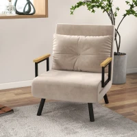 HOMCOM, Fotoliu Pat 3 în 1, Cu Spătar Reglabil și Pernă, din Material cu Aspect Catifelat, 63x73x81 cm, Bej(m-2)