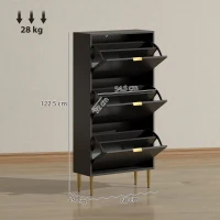 HOMCOM Elegant Three-Drawer Shoe Cabinet - Black(m-3)