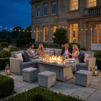 Outsunny Seven-Piece Firepit Table Rattan Sofa Set - Grey(m-9)