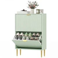 HOMCOM Elegant Two-Drawer Shoe Cabinet - Light Green(m-11)