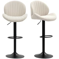 HOMCOM Set 2 Scaune de Bar tip Scoică cu Suport pentru Picioare, din Material Textil cu Efect de Catifea, 48x50x94-115 cm, Negru și Bej(m-12)