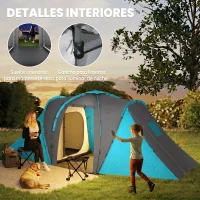 Outsunny Tienda de Campaña para de 4 Personas con 2 Dormitorios Tienda de Camping Impermeable 2000mm 555x225x190 cm Gris y Azul(m-6)