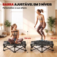 SPORTNOW Trampolim de Fitness Dobrável 104 cm com Barra Ajustável em 3 Alturas e Bolsa de Transporte Preto(m-5)