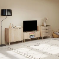 HOMCOM Cómoda de Dormitorio Estilo Nórdico con Cajones Amplios Paneles Acanalados y Tiradores Metálicos 80x40x77,5 cm Roble(m-9)
