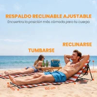 Outsunny Conjunto de 2 Esterillas de Playa Plegable con Respaldo Reclinable y Correa de Transporte 142x51x40 cm Rojo y Blanco(m-5)