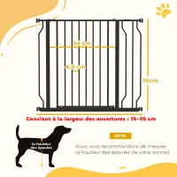 PawHut Barrière de sécurité barrière pour animal domestique longueur réglable sans perçage en acier et ABS 75-95 x 76 cm noir(m-3)