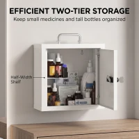 HOMCOM Wall Mount Medicine Cabinet with Combination and Key Lock, 2 Tier Stainless Steel First Aid Cabinet, White(m-5)