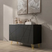 HOMCOM Dulap Mobil cu 2 Dulapuri și Raft Reglabil, din PAL și Metal, 120x40x75 cm, Negru și Auriu(m-8)