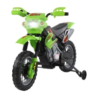 HOMCOM Moto électrique enfants, moto cross pour enfants avec batterie 6 V, phares, musiques et roues d'entraînement, 3 à 6 ans, charge 25KG, vert et noir(m-1)