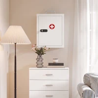 HOMCOM Wall Mount Medicine Cabinet with Combination and Key Lock, 3 Tier Steel First Aid Cabinet, White(m-9)