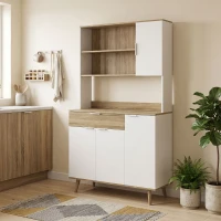 HOMCOM Armoire de cuisine meuble de rangement 4 portes 1 tiroir design scandinave 98 x 39 x 180 cm blanc et naturel(m-2)