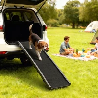 PawHut Rampa para Perros 155 cm Rampa para Perros para Coche Plegable con Asa Ángulo Ajustable Negro(m-2)