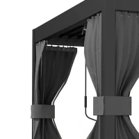 Outsunny 3 x 3 m Louvered Pergola with Adjustable Metal Louvred Roof, Aluminium Patio Gazebo with Netting and Curtains, Dark Grey(m-10)
