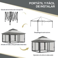 Outsunny Carpa Plegable 3,26x3,26x2,72 m con Doble Techo Altura Ajustable Mosquiteras Protección UV30+ y Bolsa de Transporte Gris(m-4)