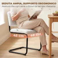 HOMCOM Set 2 sedie da pranzo imbottite in tessuto teddy con gambe a slitta, crema(m-7)