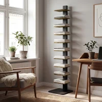 HOMCOM Regal-Turm 11 Ablagen, hohes schmales platzsparendes Regal, Rustikales Braun(m-6)