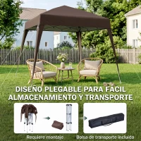 Outsunny Carpa Plegable 2,4x2,4 m Pop-up Cenador de Jardín Altura Ajustable con Bolsa de Transporte Anti-UV Impermeable Café(m-5)