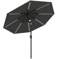Outsunny 2.7m Garden Parasol Sun Umbrella w/ LED Solar Light Angled Canopy Grey(m-1)