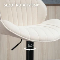 HOMCOM Set 2 Scaune de Bar tip Scoică cu Suport pentru Picioare, din Material Textil cu Efect de Catifea, 48x50x94-115 cm, Negru și Bej(m-6)