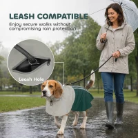 PawHut Dog Raincoat with Hood, Waterproof & Breathable Rain Jacket with Leash Hole, for Medium Dogs, Green, M(m-7)