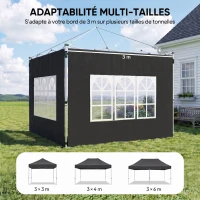 Outsunny Lot de 2 parois latérales pour tonnelle de 3 x 3 m panneau pour pavillon avec fenêtre 295 x 195 cm noir(m-7)