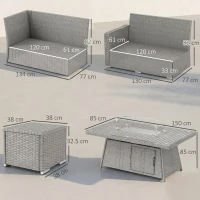 Outsunny Seven-Piece Firepit Table Rattan Sofa Set - Grey(m-3)