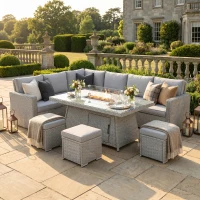 Outsunny Seven-Piece Firepit Table Rattan Sofa Set - Grey(m-8)