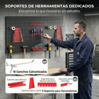 HOMCOM 3 Paneles de Herramientas de Pared 28 Piezas cada panel 60x40 cm con Ganchos y Estantes Negro y Rojo(m-5)