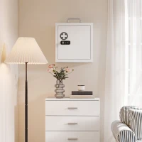 HOMCOM Wall Mount Medicine Cabinet with Combination and Key Lock, 2 Tier Stainless Steel First Aid Cabinet, White(m-9)