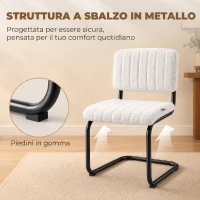 HOMCOM Set 2 sedie da pranzo imbottite in tessuto teddy con gambe a slitta, crema(m-5)