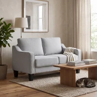 HOMCOM Canapea modernă cu 2 locuri, compactă, din țesătură cu efect de in, 136x77x86 cm, gri deschis(m-8)