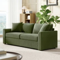 HOMCOM Divano 3 posti 212 cm con 2 cuscini a molle in velluto a coste, verde(m-5)