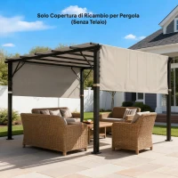 Outsunny Copertura per Gazebo Pergola 3x3 m in Poliestere con Tasche e Cinghie, 488x122 cm, Cachi(m-2)