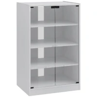 HOMCOM 4-Tier Hi-Fi Stand,  Record Player Stand with Adjustable Shelves and Push-to-Open Glass Doors, White Wood-Effect(m-1)