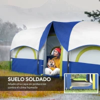 Outsunny Tienda de Campaña Familiar para 4 Personas Impermeable con Dormitorios Independientes 435x251x195 cm Azul y Blanco(m-6)